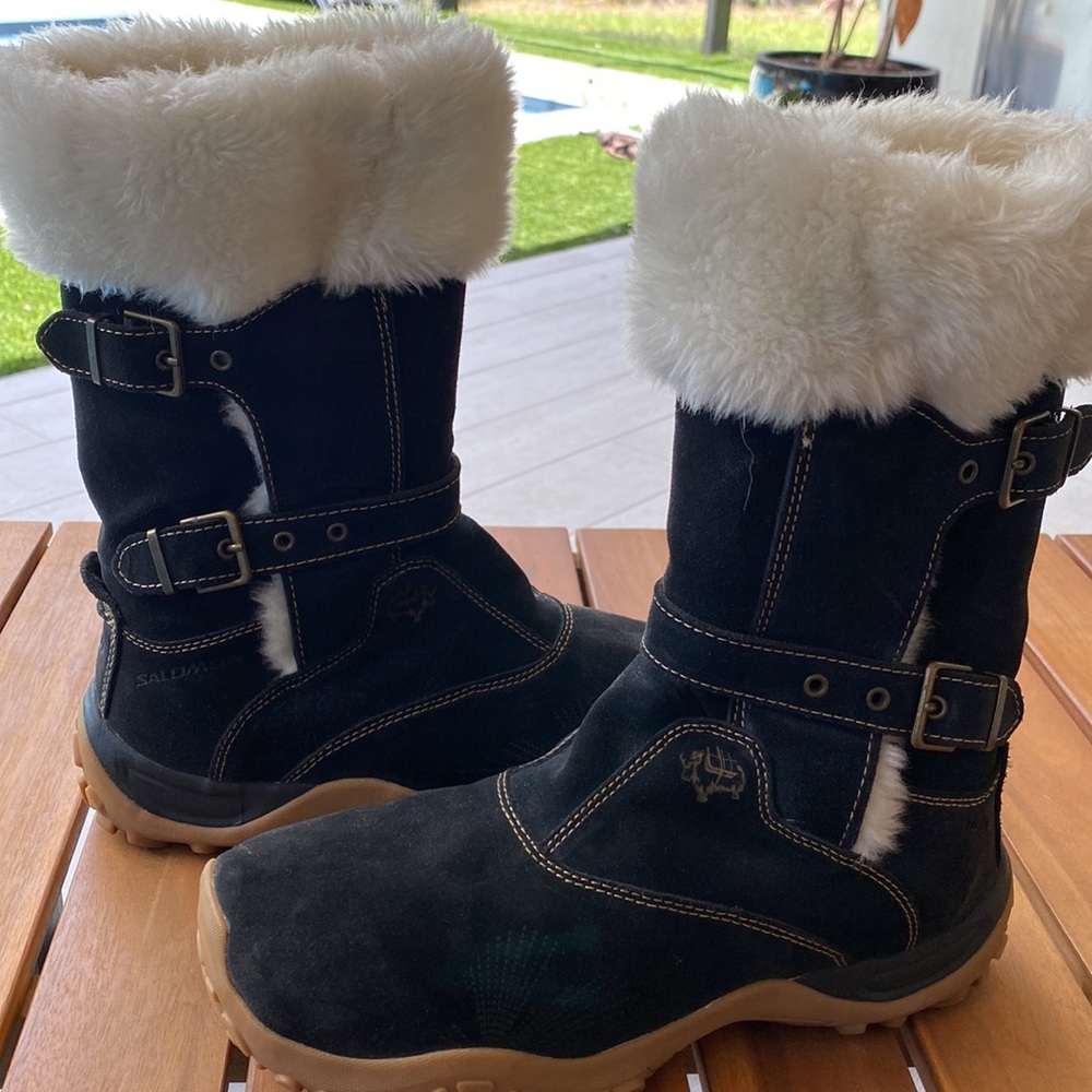 Salomon Lhasa Suede Winter Snow Boots faux fur lined Contagrip / Womens SZ 8.5 - Picture 1 of 13